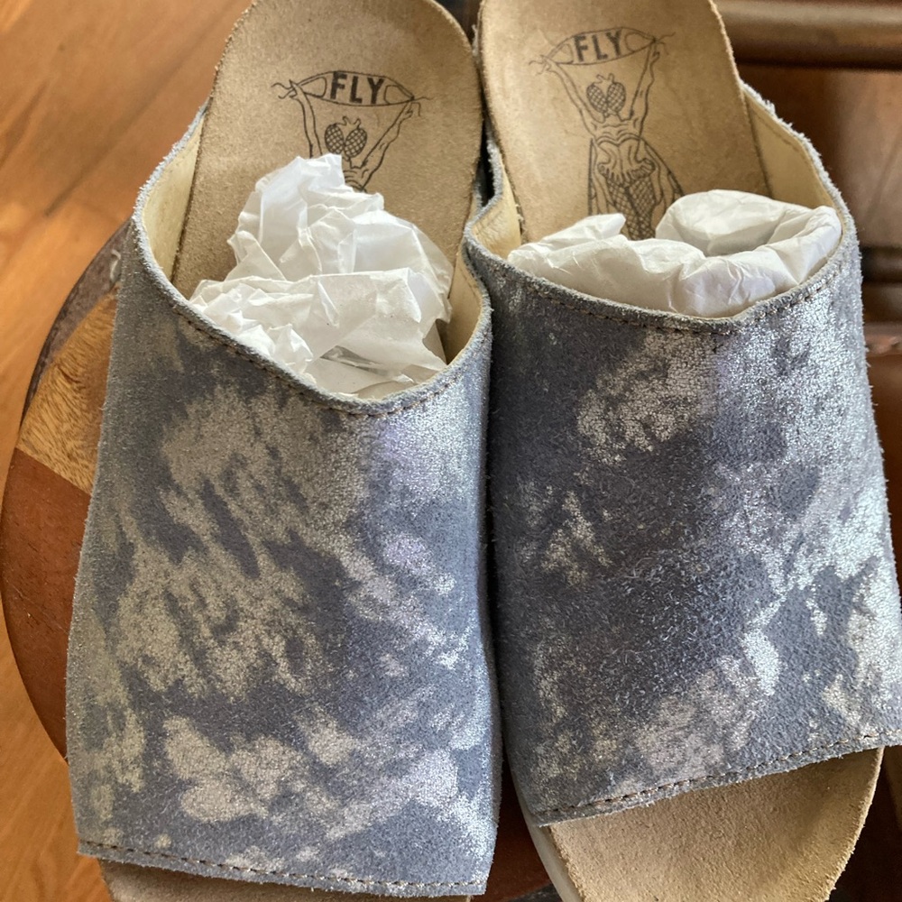 Fly London Women's Blue Gray Slide Sandals